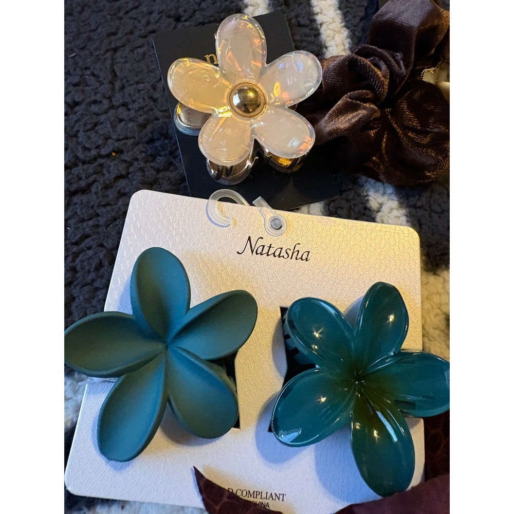 Natasha & nOir Hair Accessory Lot Flower Claws Velvet Scrunchies Burnout Bow NEW
